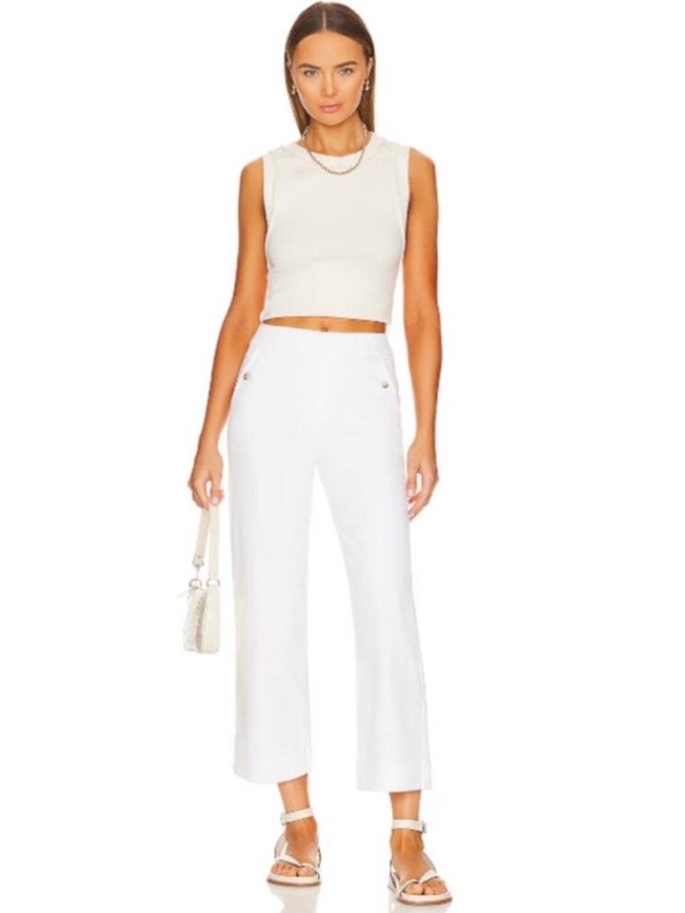 SPANX Stretch Twill Cropped Wide Leg Pant in Bright White Womens Size XL